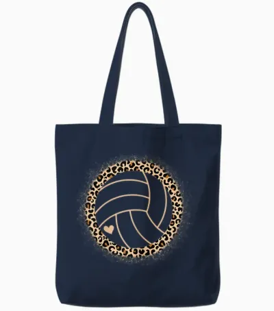 Volleyball Leopard Print Volleyball Player Women Girls T-Shirt, Black Tote Bags - Navy