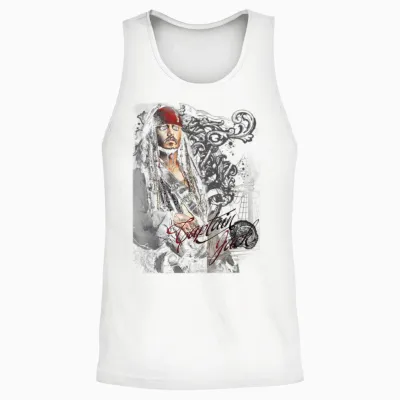 Disney Pirates of the Caribbean Captain Jack Ornate Poster T-Shirt, Black Unisex Tank Top - White