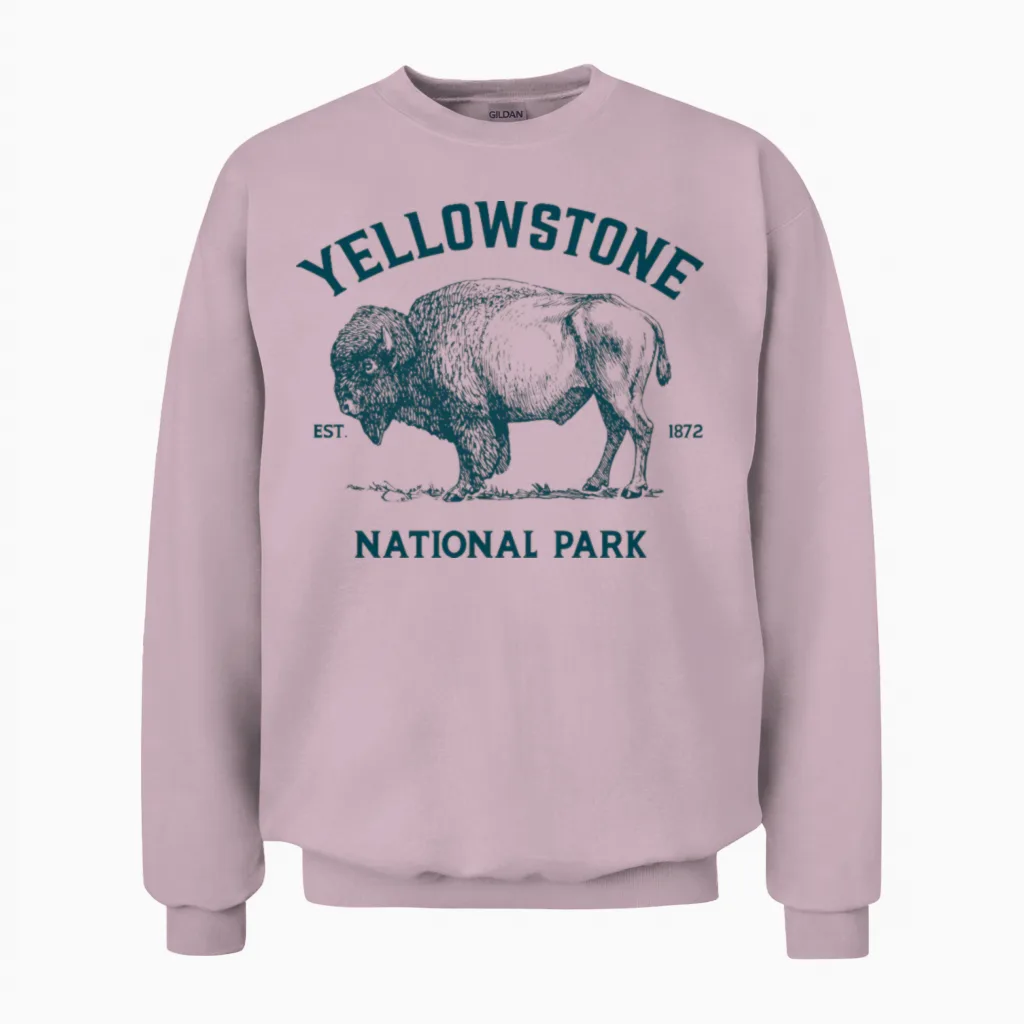 Yellowstone Bison Vintage Logo Unisex Sweatshirt in Light Pink