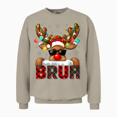 Bruh Cool Rudolph Red Nose Tree Light Christmas Xmas Boy Men Unisex Sweatshirt - Sand