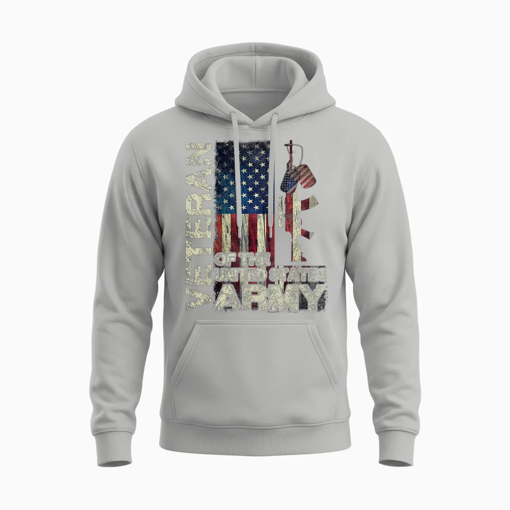 Distressed American Flag Us Army Veteran Shirt Gift Unisex Hoodie in Ash
