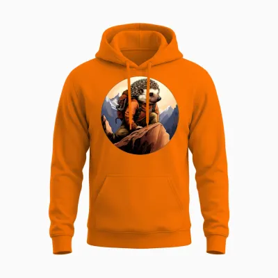 Hedgehog Mountaineer / Hiking Hedgehog Unisex Hoodie - Safety Orange