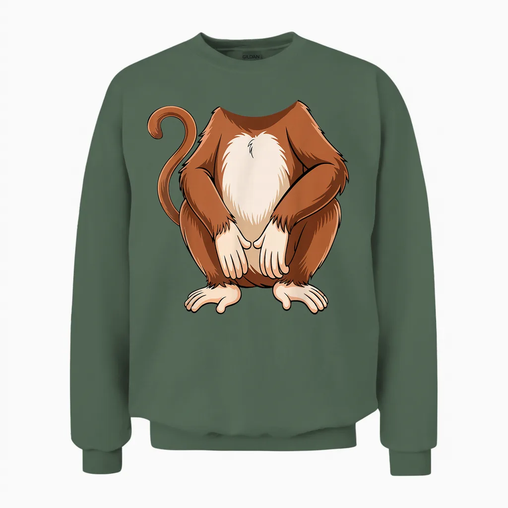 Affen-Shirt Für Erwachsene, Kinder, Herren, Damen, Braunes Affenkostüm Unisex Sweatshirt in Military Green