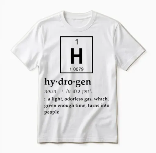 Anthropomorphic Definition of Hydrogen Unisex T-Shirt in White