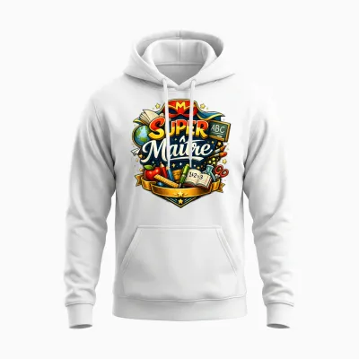 Cadeau Super Maître D'école Original Fin D'année Enseignant Unisex Hoodie - White