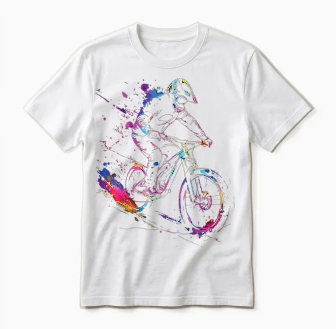 Cycling Splash Art Bicycle Mountain Biker Man Boy T-Shirt, Black, S Unisex T-Shirt in White