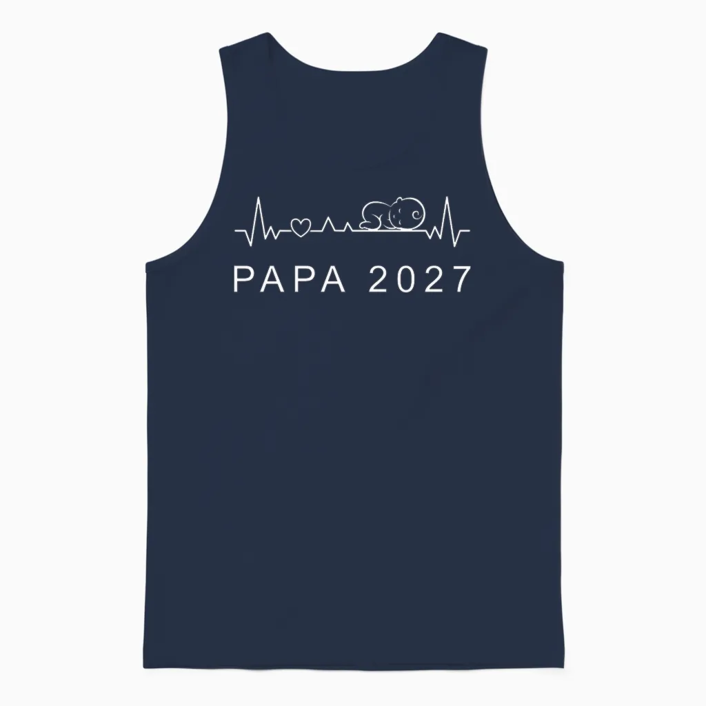 Homme Futur Papa 2027 Battement De Cœur Annonce Grossesse Père T-Shirt Haut De Gamme Unisex Tank Top in Navy
