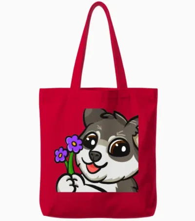 Dog Flower Tote Bags - Red