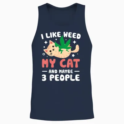 I Like Weed My Cat Maybe 3 People 420 Cannabis Stoner Gift Unisex Tank Top - Navy