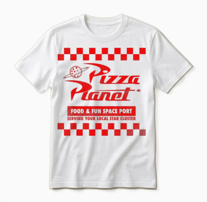 Disney Pixar Toy Story Pizza Planet Checkered Logo Unisex T-Shirt in White
