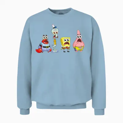 Sponge Bob Squarepants Cast Group Star T-Shirt, Black, S Unisex Sweatshirt - Light Blue