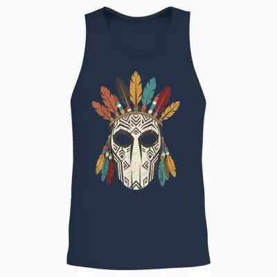 Masque Tribal Plume Coiffe Ethnique Halloween Unisex Tank Top - Navy