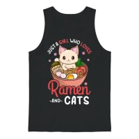Ramen Cat Anime — Lovers Unisex Tank Top - Black – 1