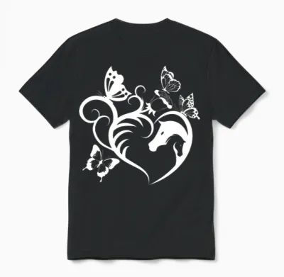Animal Motif Horses Horse Portrait Heart Gift Unisex T-Shirt - Black