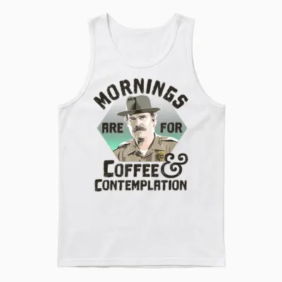 Stranger Things Hopper Mornings Are for Coffee Contemplation Unisex Tank Top - White
