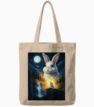 Rabbit Howling to the Moon Vintage Funny Rabbit Tote Bags - Natural