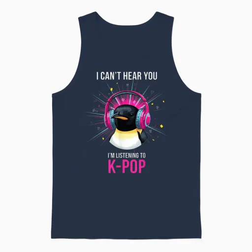 Pingouin Casque Kpop Fan Funny Music Lover Unisex Tank Top in Navy