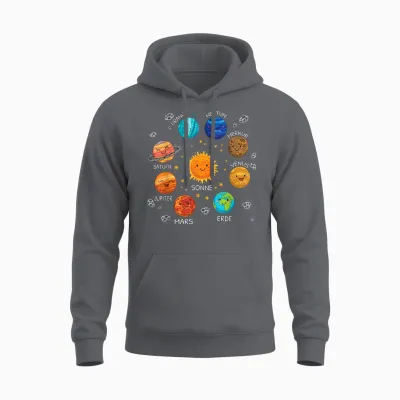 Sonnen System Mit Jupiter Pluto Und Mars - Klassisches, Wissenschaftliches T-Shirt Mit V-Ausschnitt Und Kurzarm - Unisex, Schwarz, S Unisex Hoodie - Charcoal