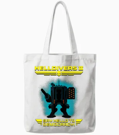 Helldivers 2 Sony Playstation Video Game Say Hello Democracy T-Shirt, Blue, S Tote Bags - White