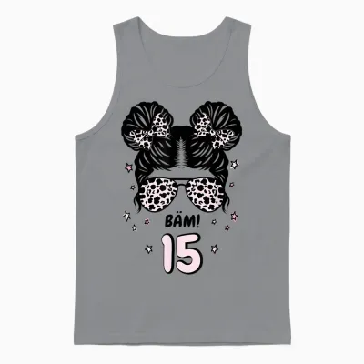15th Birthday Girl Messy Bun Bäm! 15 Unisex Tank Top - Sport Grey
