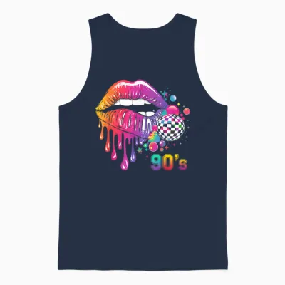 90's Carnival Costume Lips 80s 90s Party T-Shirt, Black Unisex Tank Top - Navy