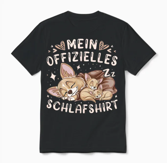 Mein Offizielles Schlafshirt, Chihuahua Hund Mit 2 Welpen Unisex T-Shirt in Black
