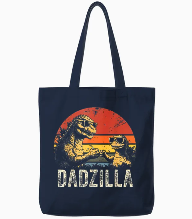 Vintage Dadzilla Father of the Fist Bump Dad Son Daughter Tote Bags in Navy