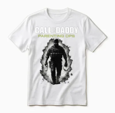 Call of Daddy Parenting Ops - Father's Day Great Dad Joke T-Shirt, Black, S Unisex T-Shirt - White