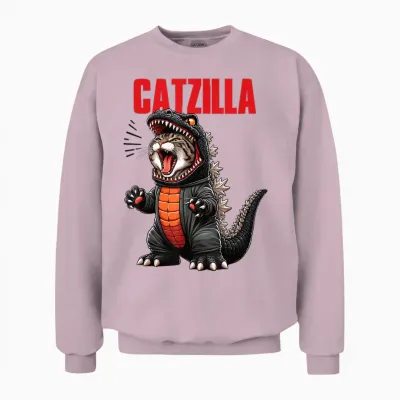 Cute Kitty Catzilla T-Shirt for Cat Moms & Dads Unisex Sweatshirt - Light Pink