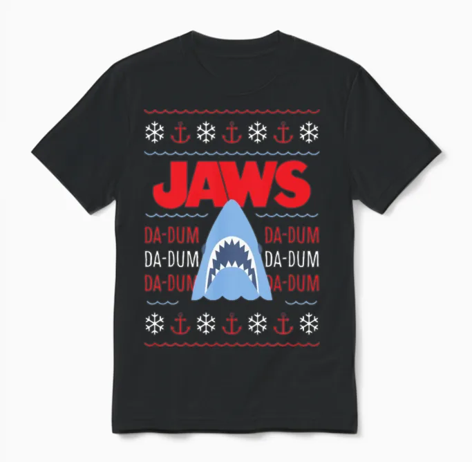Jaws Distressed Da-Dum Da-Dum Unisex T-Shirt in Black