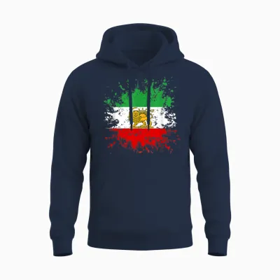 Iran Lion Sun Flag Iran Persian Flag of Iran T-Shirt, Black Unisex Hoodie - Navy