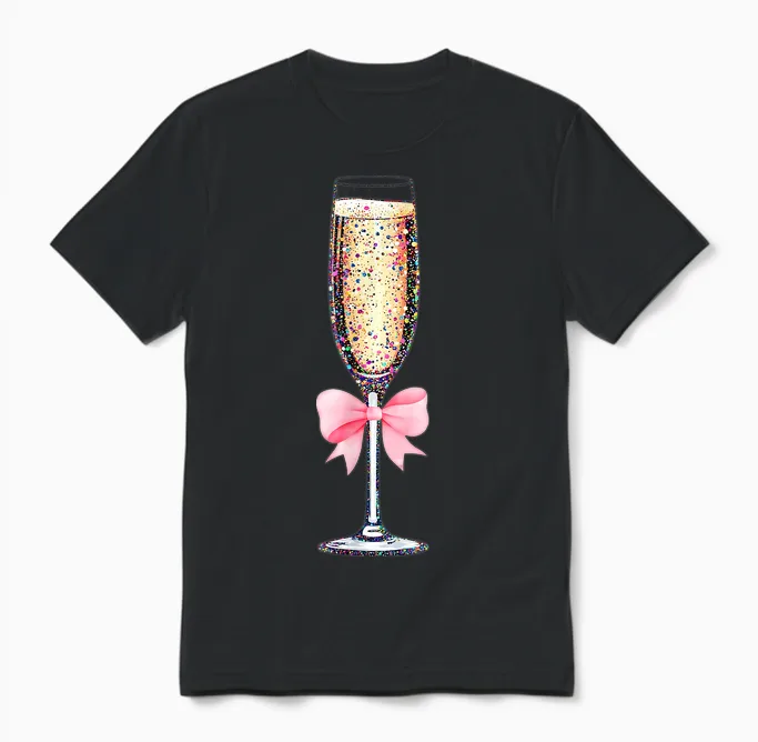 Coquette Champagne Glass Happy New Year 2026 Party Women Unisex T-Shirt in Black