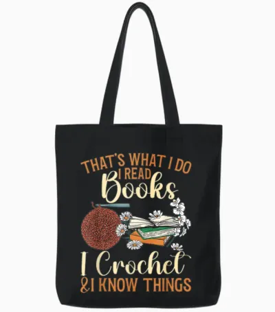 Crocheting Reading Books Crocheter Crochet Tote Bags - Black