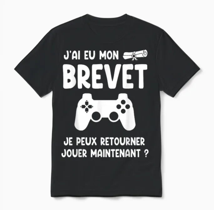 Réussite Diplôme Brevet Collège Gamer Jeux Vidéos Gaming Unisex T-Shirt in Black