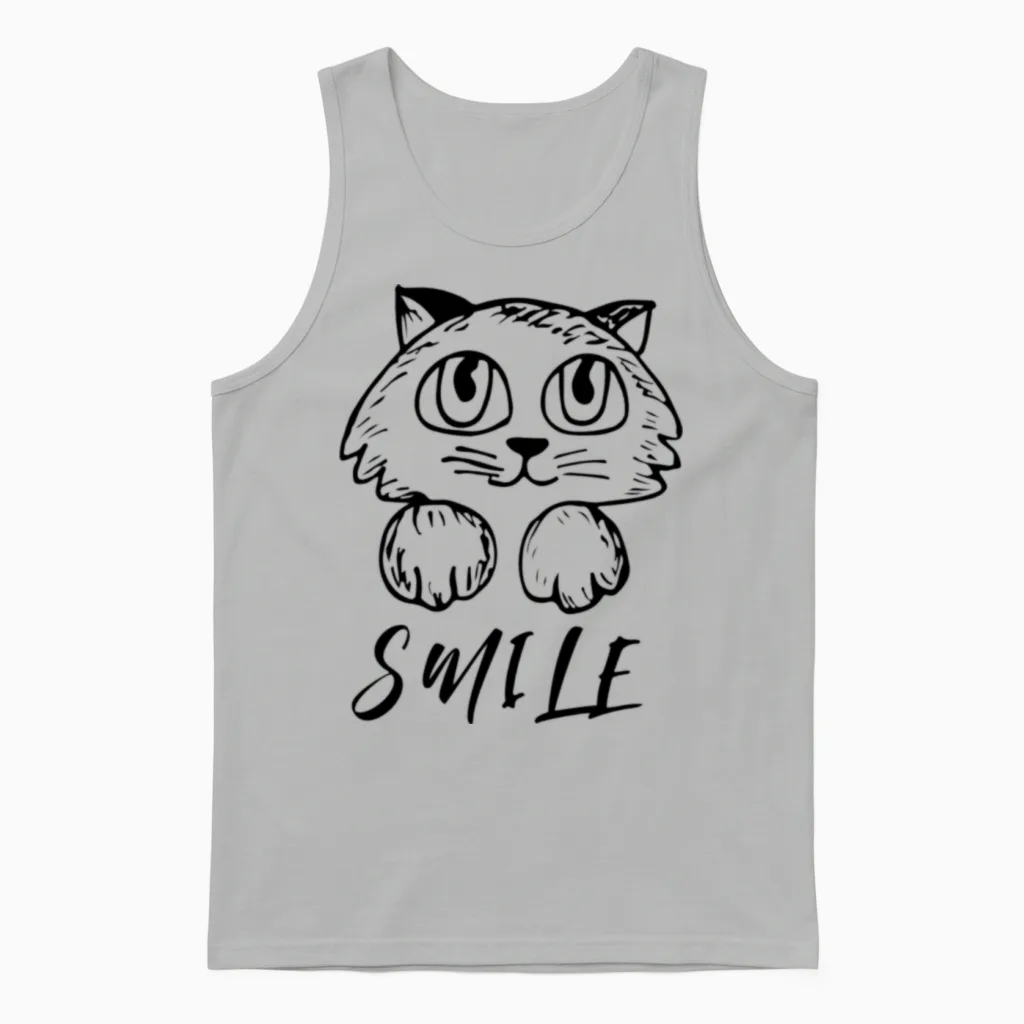 Cat Cute Smile - Lovers Unisex Tank Top in Ash
