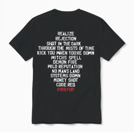 Ac/dc Logo Design with Power Up Tracks Backprint Unisex T-Shirt in Black
