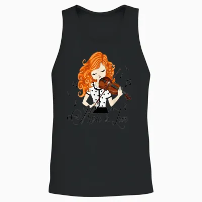 Violoniste Fille Dessin Animé Musique Classique Folk Unisex Tank Top - Black