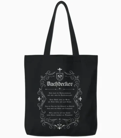 Traditional Roofer T-Shirt Cool Slogan with Guild Crest, Black, S Tote Bags - Black