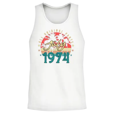 Retro 1974 July Unisex Tank Top - White