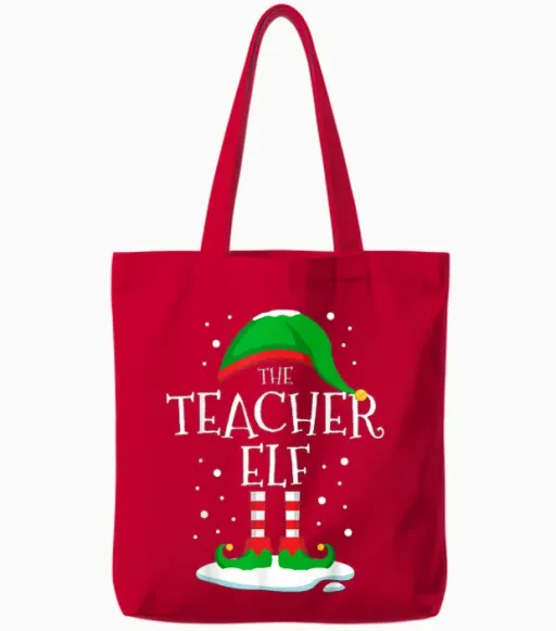 The Teacher Elf Christmas Family Matching Xmas Group Funny Tote Bags - Red
