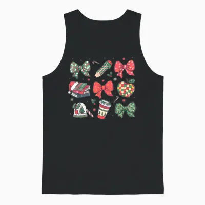 Coquette Bow Teacher Christmas Elementary School Xmas Winter Unisex Tank Top - Black
