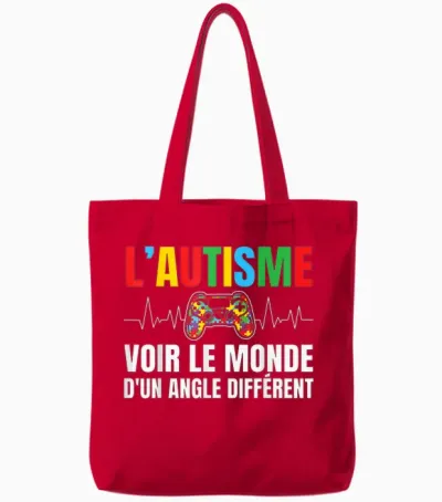 Autism View the World from an Angle Pride and Love Autistic T-Shirt, Black, S Tote Bags - Red