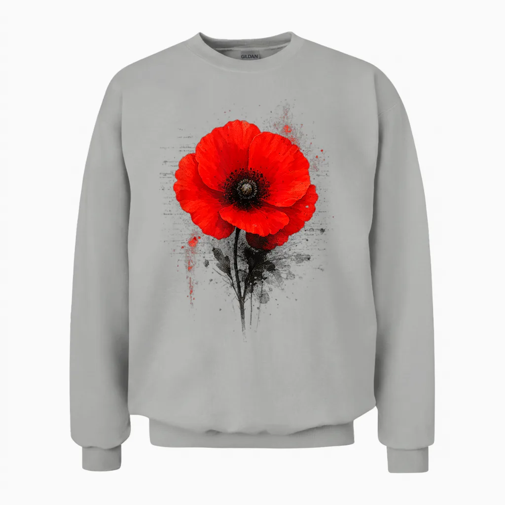 Coquelicot Rouge Texte Art Abstrait Graphique Unisex Sweatshirt in Ash