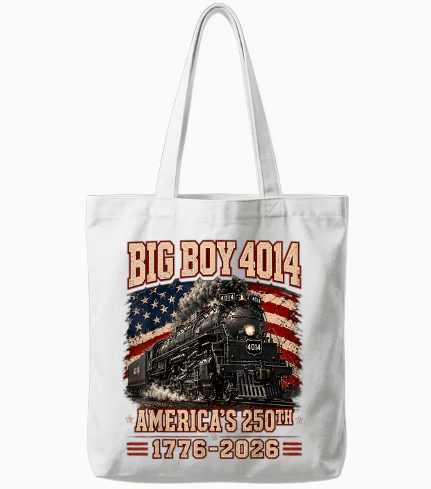 250 Years Big Boy 4014 Train Us Flag Vintage Apparel Tote Bags in White
