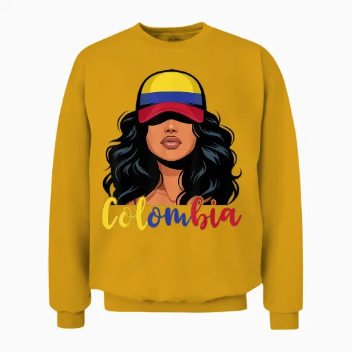 Colombian Girl Colombia Proud Flag Colombia Women T-Shirt, Black, S Unisex Sweatshirt in Gold