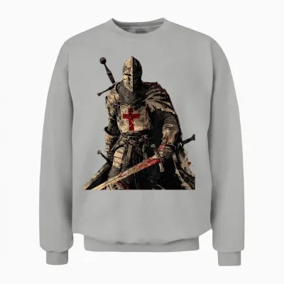 Knight Templar Christian Warrior of God Crusader Gift T-Shirt, Black, S Unisex Sweatshirt - Ash
