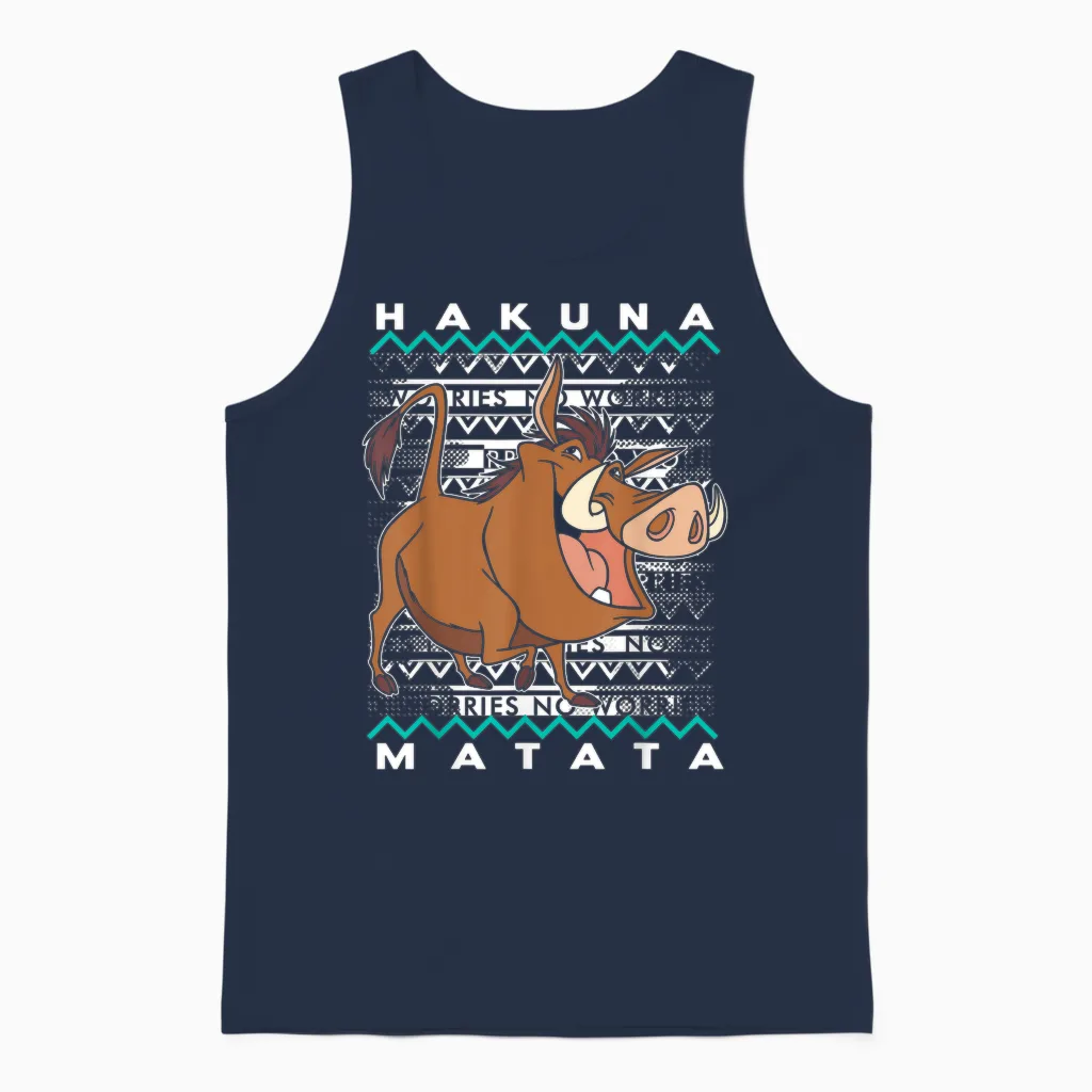 Disney the Lion King Pumbaa Hakuna Matata Holiday Christmas T-Shirt, Black, S Unisex Tank Top in Navy