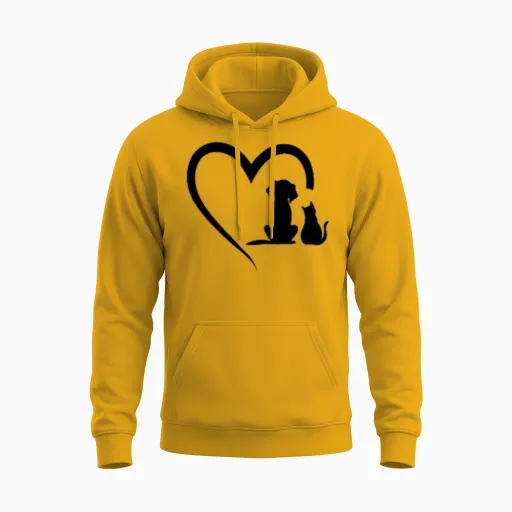 Dog Puppy Dog Cat Heart Dog Lover - Cat & Dog Unisex Hoodie - Gold