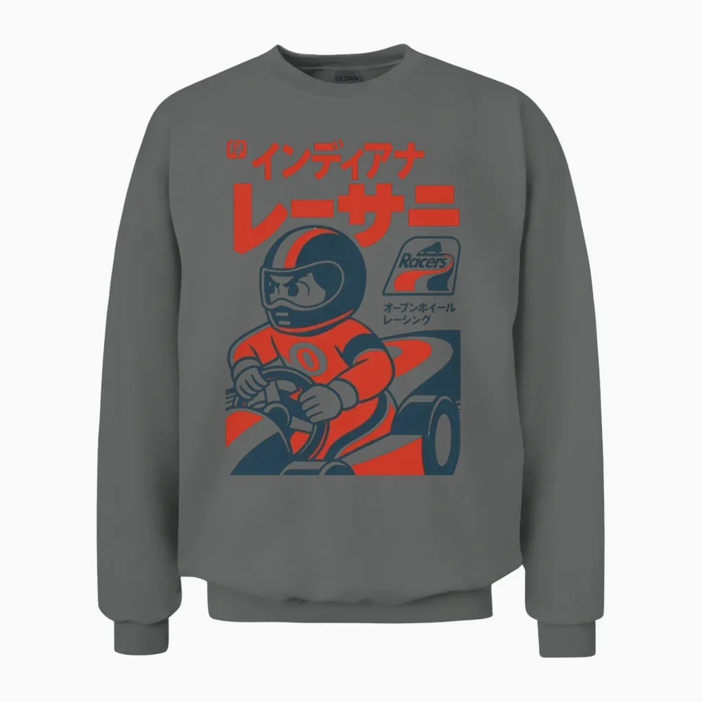 Defunct Japanese Style Indianapolis Racers Hockey Unisex Sweatshirt in Graphite Heather