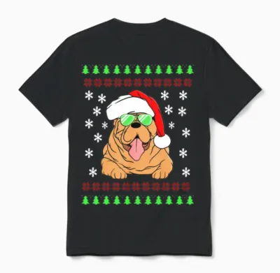 Funny Christmas Design with Funny Christmas Dog. Unisex T-Shirt - Black
